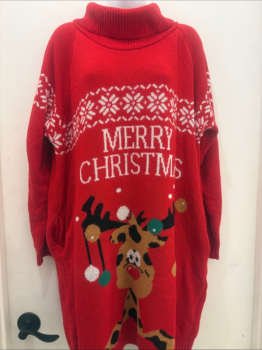 Red Long-Sleeve Holiday Sweater Dress - 'Merry Christmas' XL